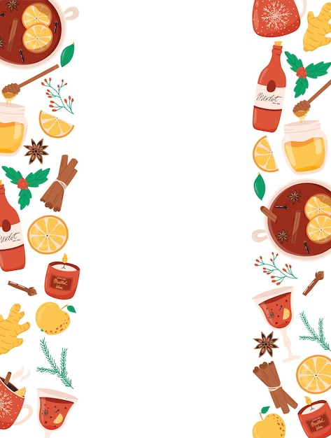 Vector frame for menu with mulled wine elements