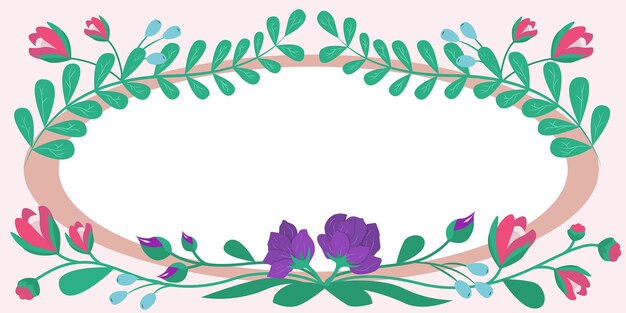 Vector frame met bladeren en bloemen rond en belangrijke aankondigingen binnen kader met verschillende