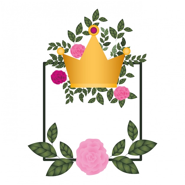 Vector frame met bloemen en kroon geïsoleerde pictogram