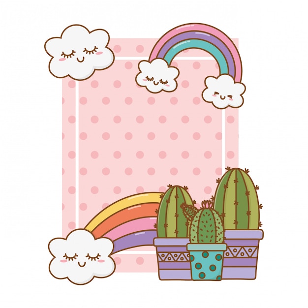 Vector frame met de wolk van de cactusregenboog