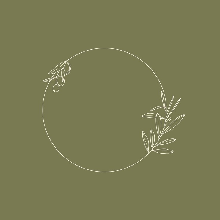 Frame met olijftak met bladeren en fruit in een trendy minimale lineaire stijl. Vector ronde bloemen logo embleem voor sjabloon voor het verpakken van olie, cosmetica, huwelijksuitnodigingen en wenskaarten