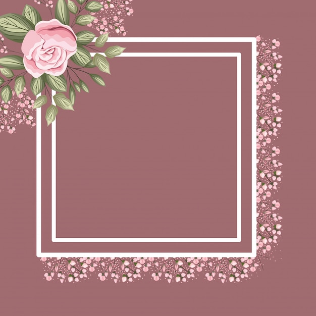 Frame met roze roze bloemknoppen en bladeren schilderen