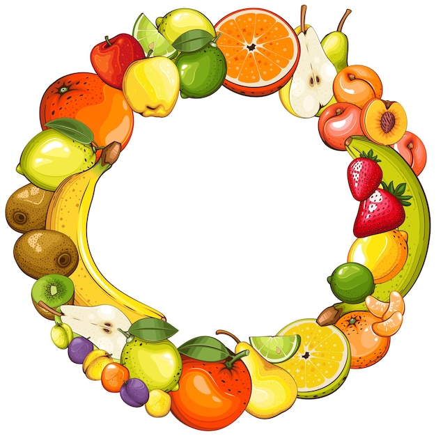 Frame met vruchten op witte achtergrond Kleurige frame met illustratie van vruchten