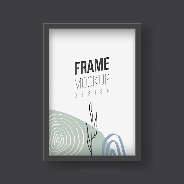 Vector frame mockup. vector flat illustrations. picture frame with tropical palm leaf photograph. realisitc plastic or wooden frame with black borders for paintings or photographs hanging on the wall.