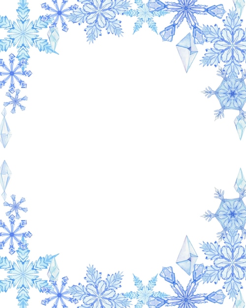 Frame for a postcard made of watercolor snowflakes