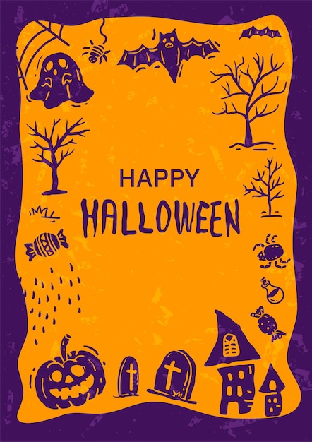 Illustrazione del poster del telaio con silhouette di halloween.