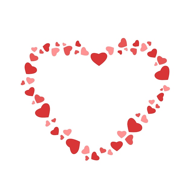 frame of red hearts on a white background