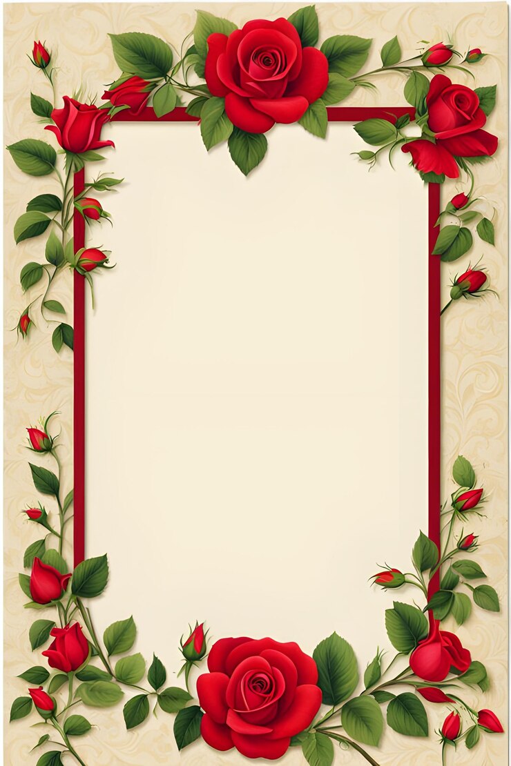the frame of red rose canvas painting for a wishing card