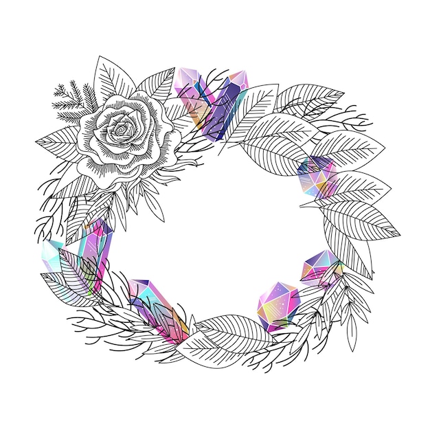 Frame rose flower and crystals vector