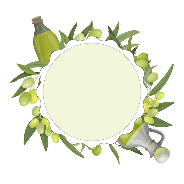 Frame or round label for packaging olive oil or olives. Space for text, label for bottle or box, cosmetics