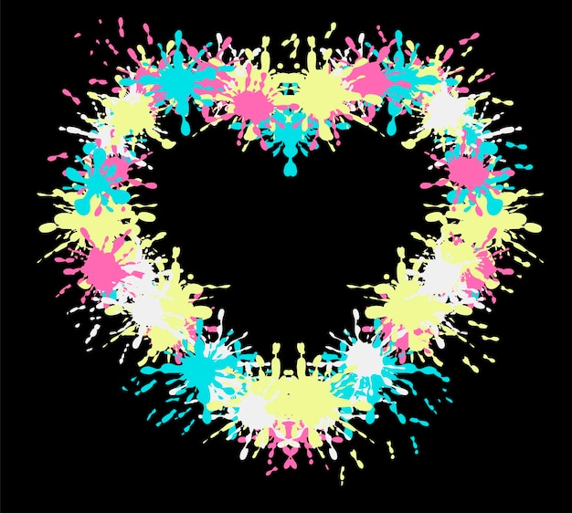 Vector frame in the shape of a heart of colorful splashes