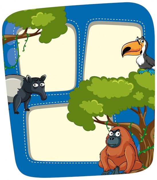 Frame sjabloon met wilde dieren in de jungle