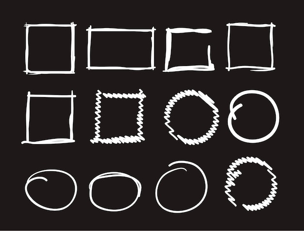 Frame square brush sketch white chalk outline isolated set flat graphic design illustration