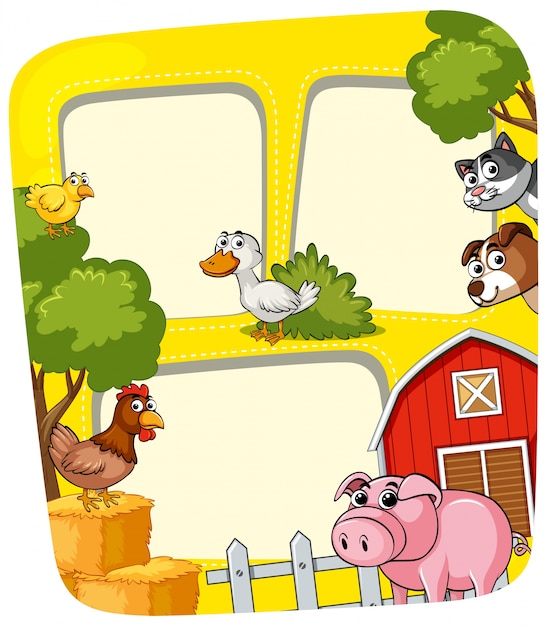 Frame template with animals in the farm