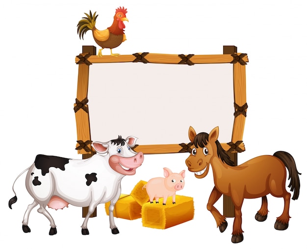 Vector frame template with animals in the farm