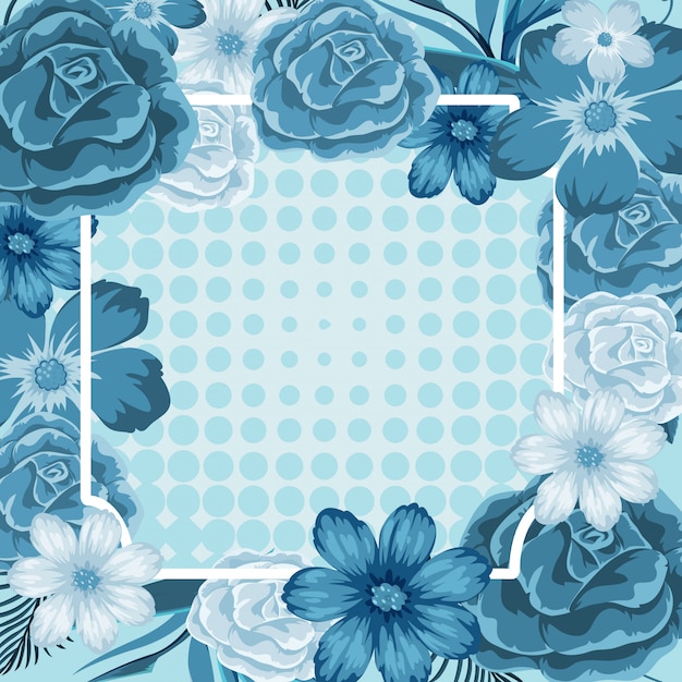 Vettore modello di cornice con fiori blu