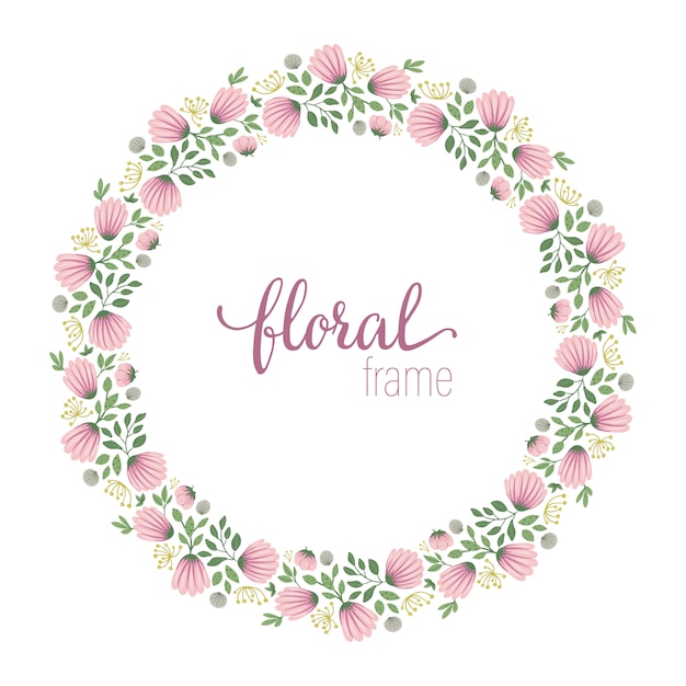 Vector frame template with flat trendy wild flowers