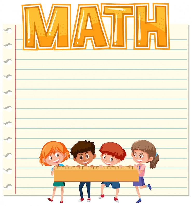 Vector frame  template with four kids holding ruler
