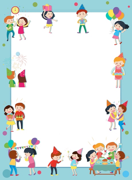 Vector frame template with happy people at party