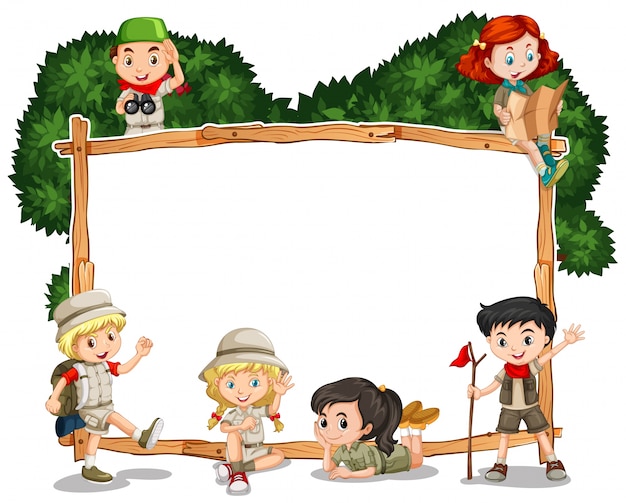 Modello frame con i bambini in attrezzatura safari