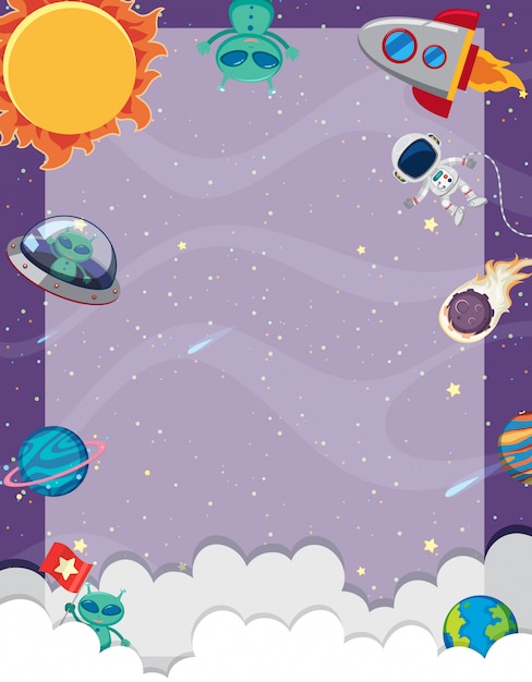 Frame template with many planets in the space background