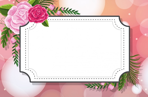 Frame template  with roses on pink background