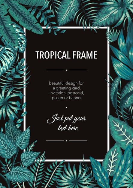 frame template with tropical emerald green leaves