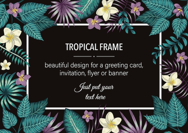 frame template with tropical leaves