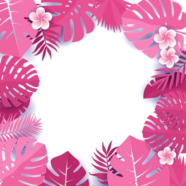 Premium Vector | Frame of tropical monstera leaves with frangipani