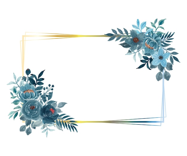 Vector frame van blauwe rozen en bladeren met waterverf