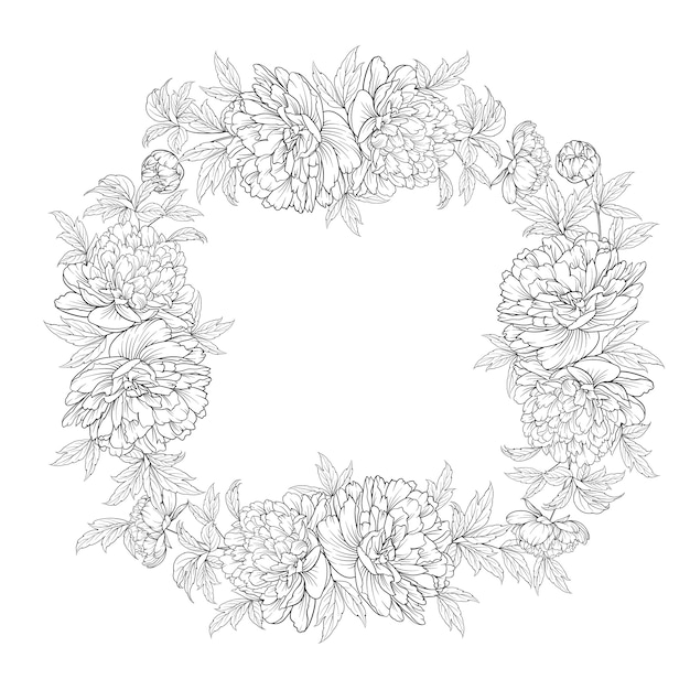 Frame van Peony bloemen.
