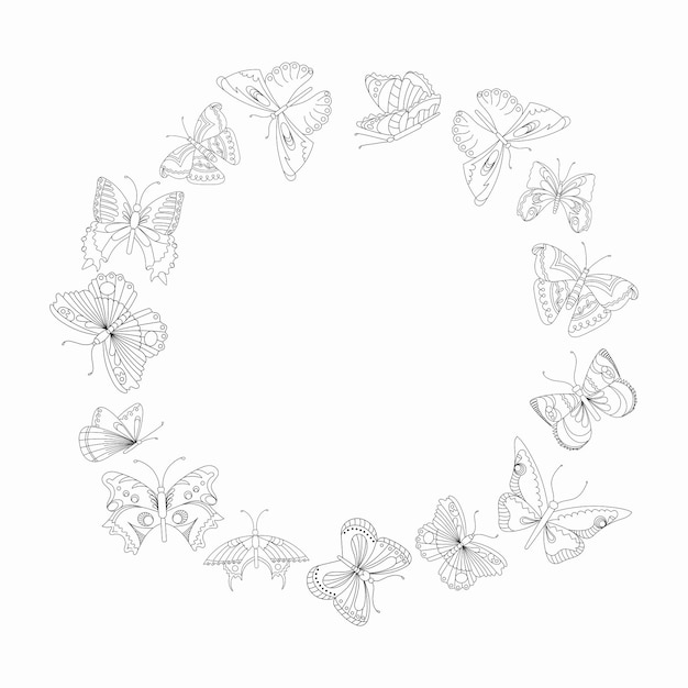 Frame of various butterflies on white