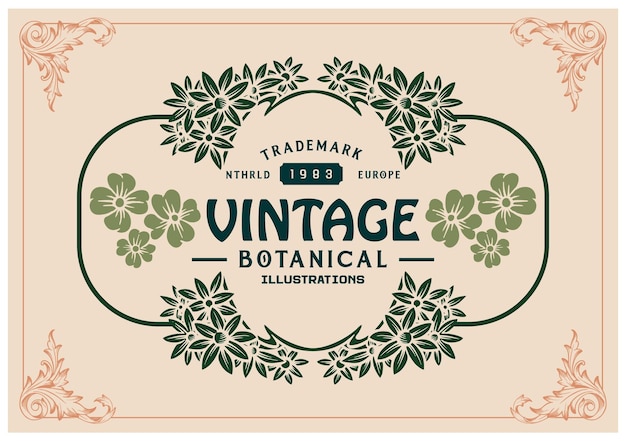 Vector frame vintage floral label illustration