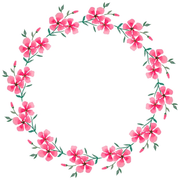 Frame Of Watercolor Pink Flowers On A White Background