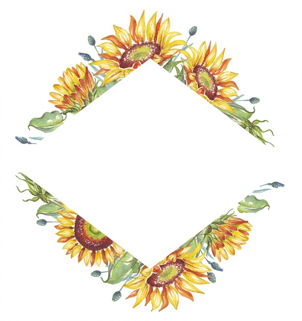 Frame Watercolor sunflowers Vector