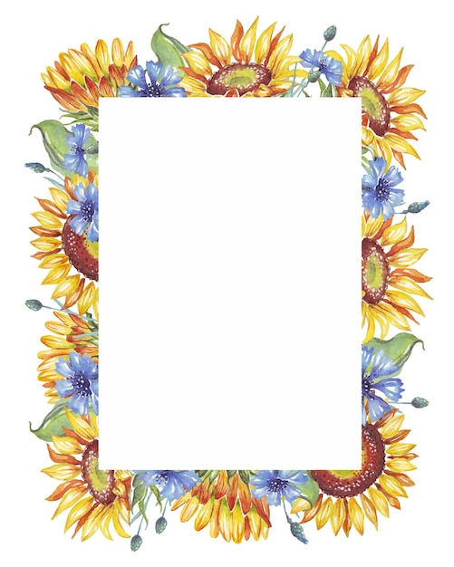 Frame Watercolor sunflowers Vector