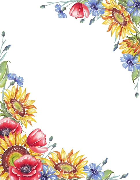 Frame watercolor sunflowers vector