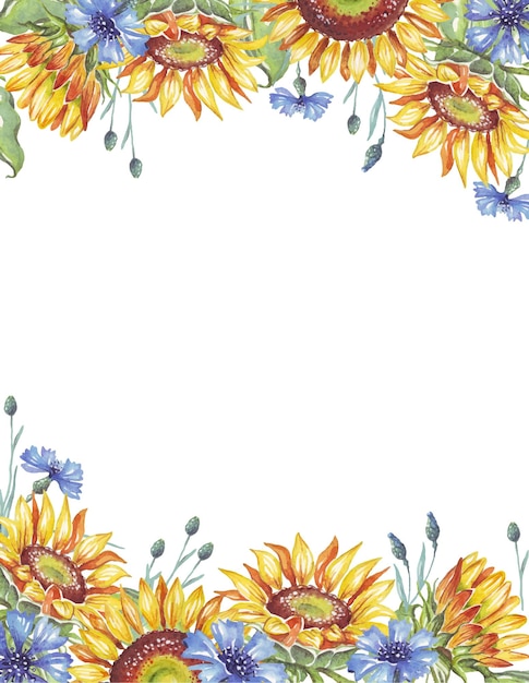 Vector frame watercolor sunflowers vector