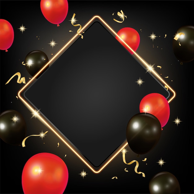 Frame with balloons on black background for celebrating birthday wedding graduation black friday