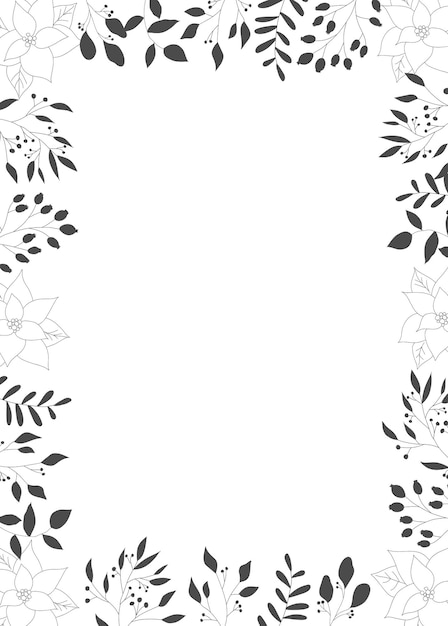 Рамка с черной рисованной рождество новый год зима каракули иконы листья
