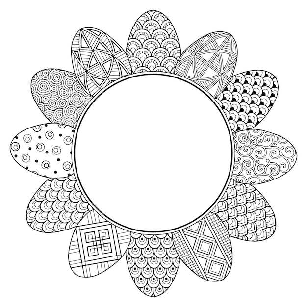 Vector frame with black and white doodle easter eggs