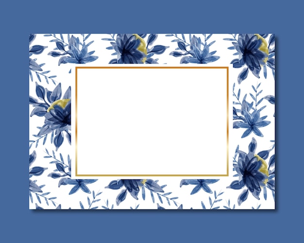 Frame with blue floral watercolor seamless pattern