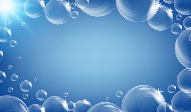 Vector frame  with bubbles on blue background