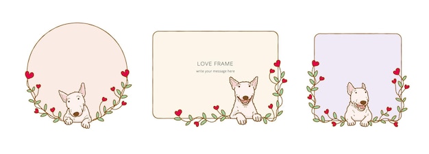 Frame with Cartoon bull terrier dog Lovely dog in love on valentines day illustration Frame