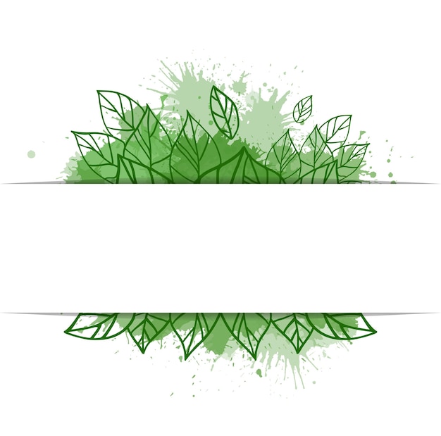 Рамка с зелеными листьями болвана и акварельным спреем и копией пространства. эко жизнь