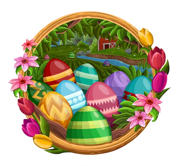 Frame with easter eggs isolated on white