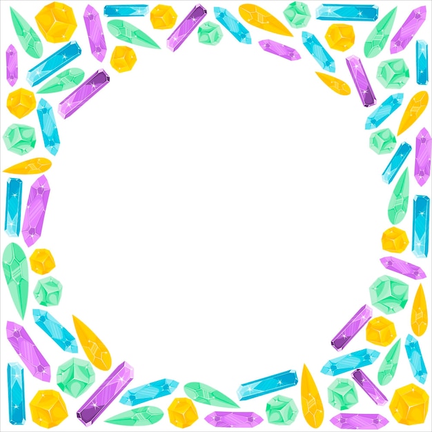 Frame with an empty circle inside and colorful crystals around