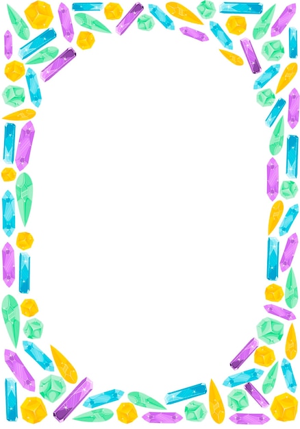 Vector frame with an empty circle inside and colorful crystals around