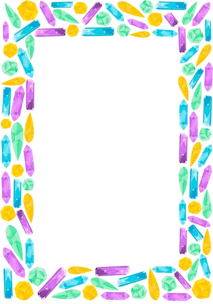 Vector frame with an empty rectangle inside and colorful crystals around