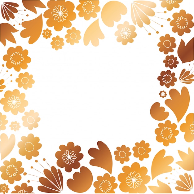 Vector frame with flowers and leafs golden